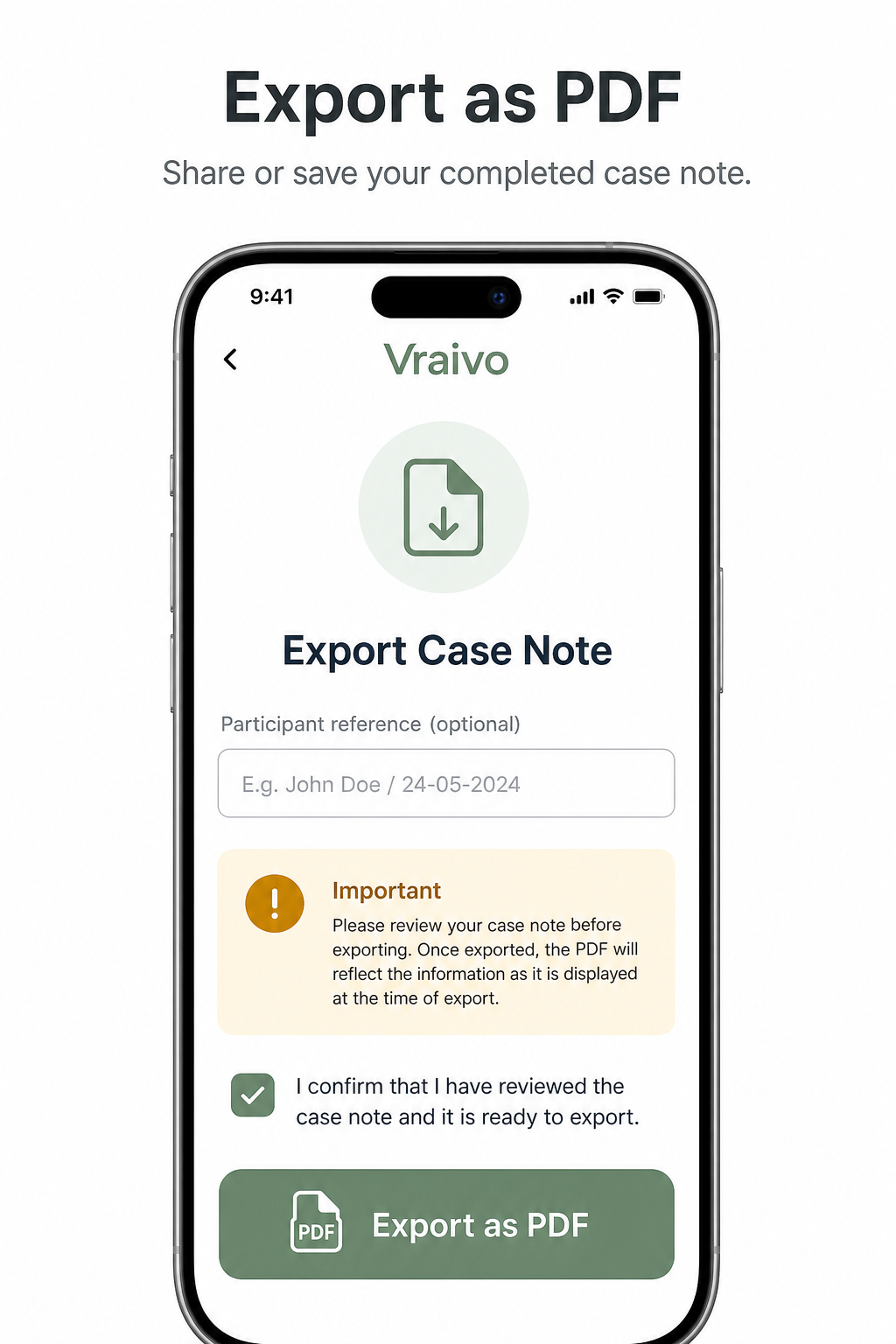 Vraivo export as PDF