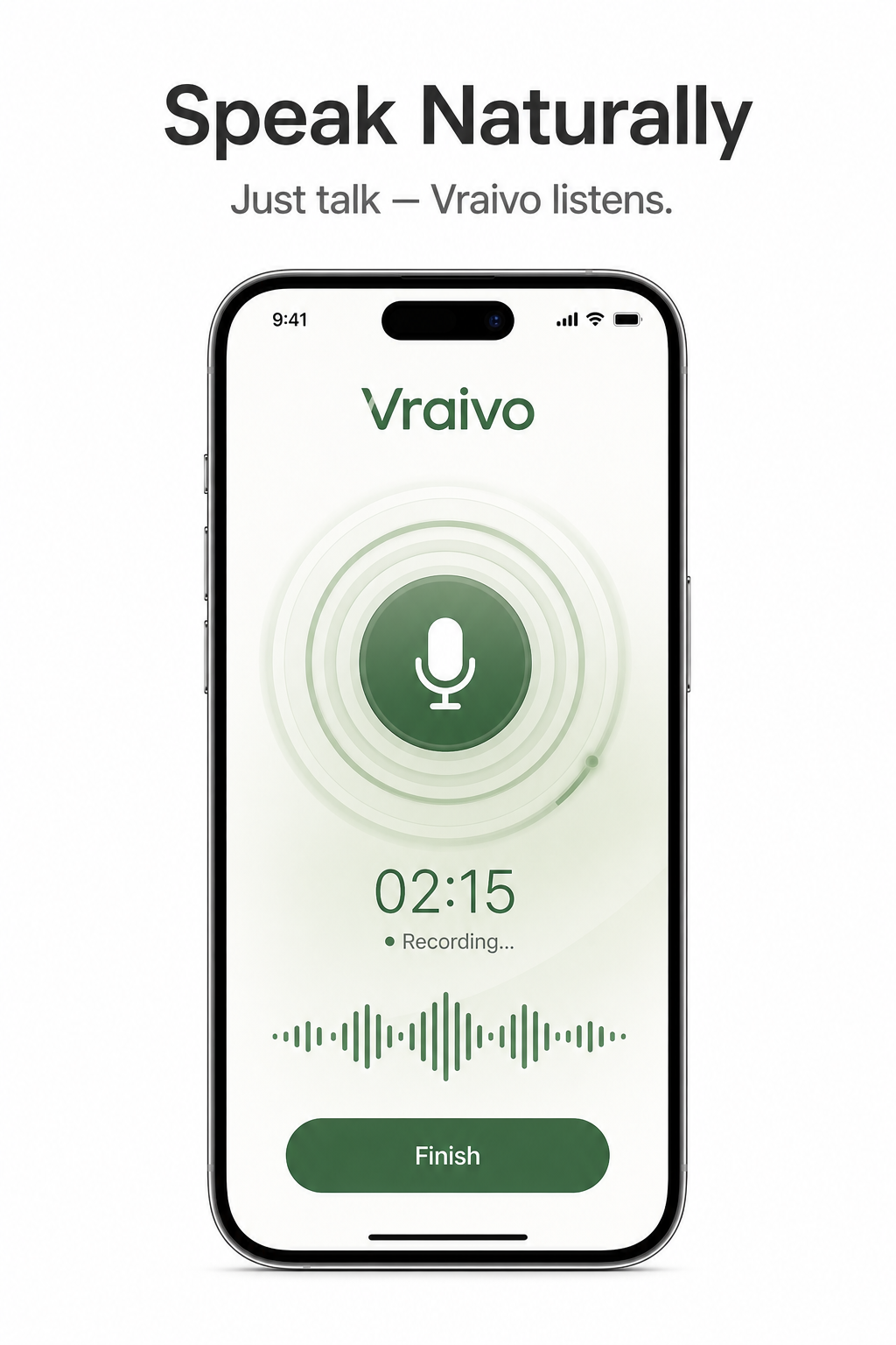 Vraivo voice recording screen